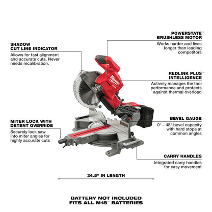 Milwaukee 2734-20 M18 FUEL 10 Inch Dual Bevel Sliding Compound Mitre Saw (Tool Only)