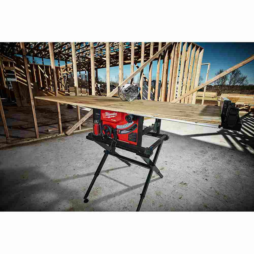 Milwaukee 2736-20 M18 FUEL Cordless Brushless 8-1/4 inch Table Saw with One-Key (Tool Only) showing cutting plywood