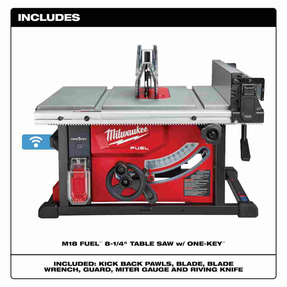 Milwaukee 2736-20 M18 FUEL Cordless Brushless 8-1/4 inch Table Saw with One-Key (Tool Only) showing replaceable parts