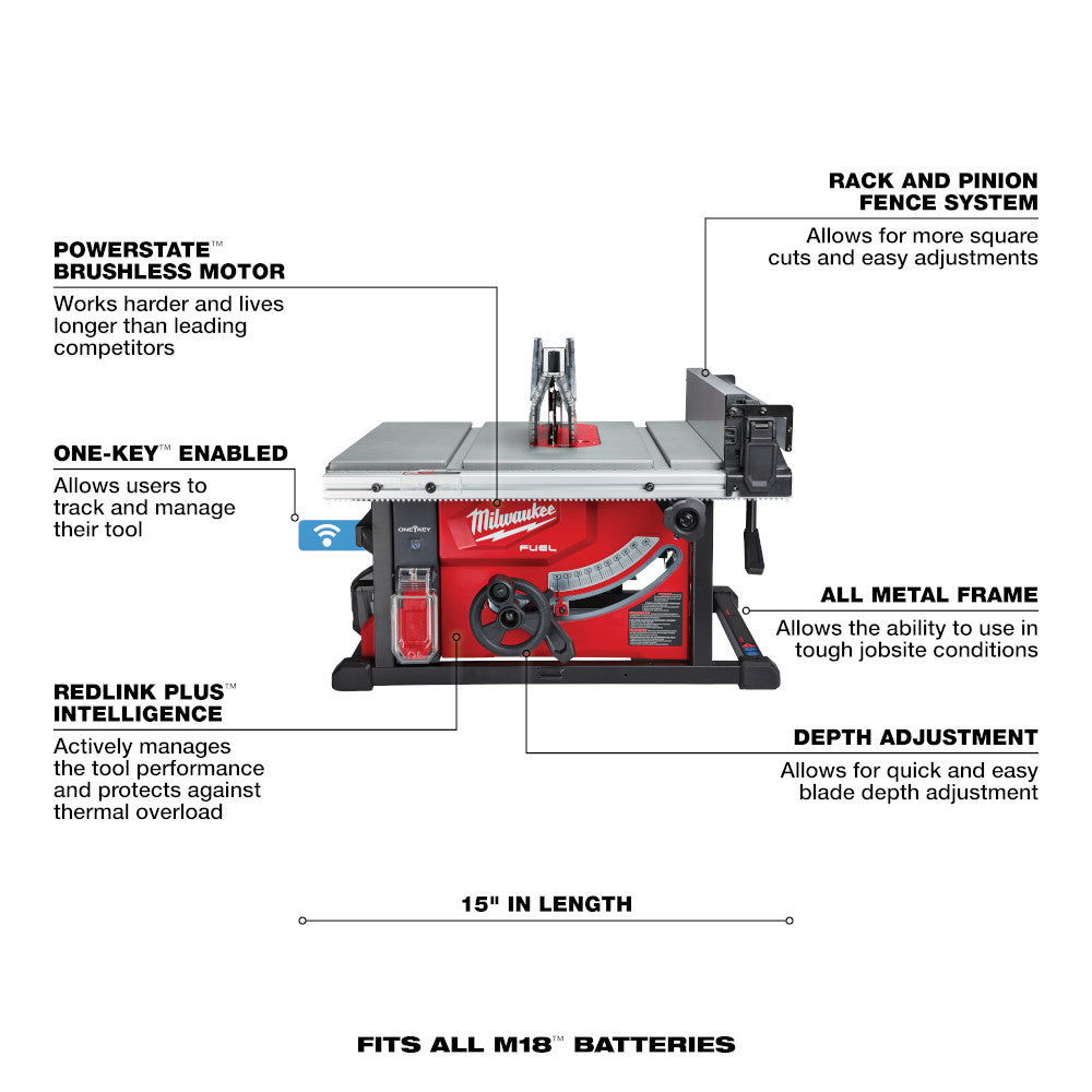 Milwaukee 2736-21HD M18 FUEL Cordless Brushless 8-1/4 inch Table Saw with One-Key Kit