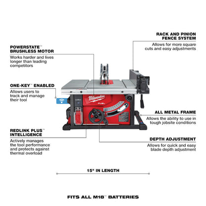 Milwaukee 2736-21HD M18 FUEL Cordless Brushless 8-1/4 inch Table Saw with One-Key Kit