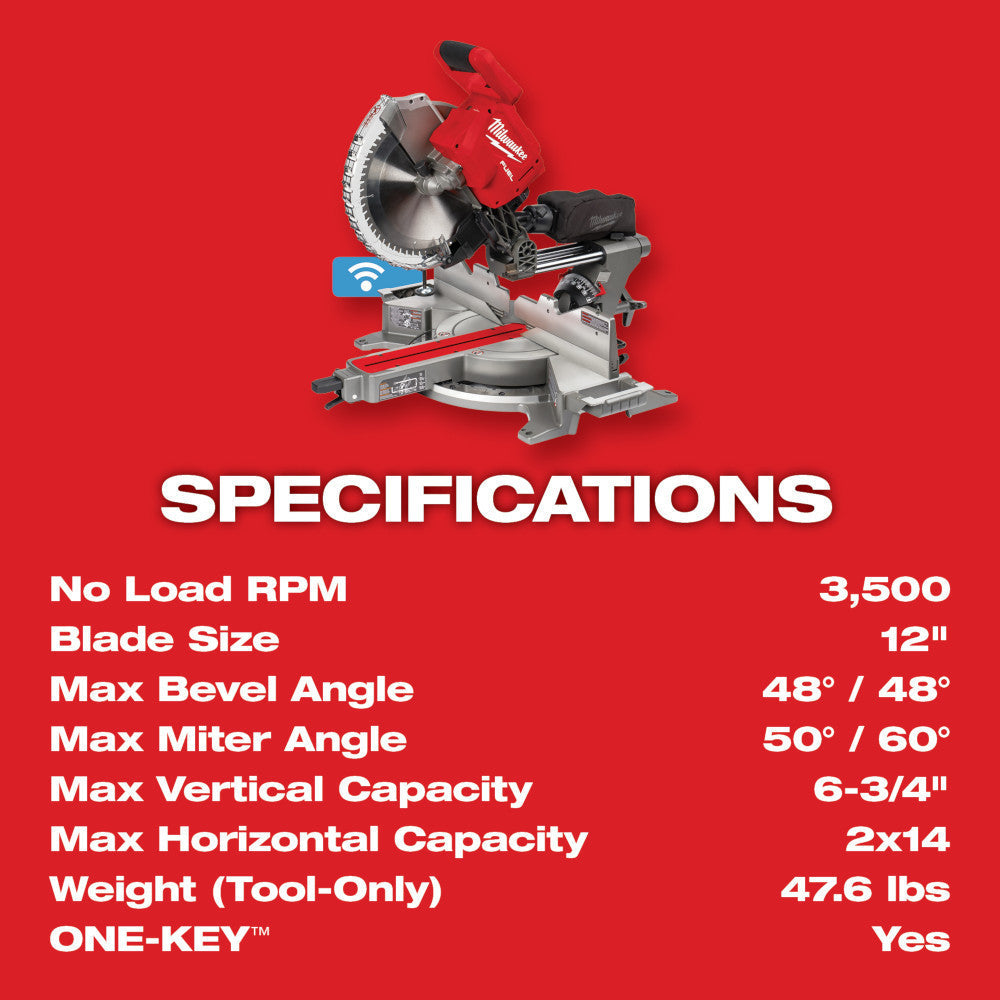 Milwaukee 2739-21HD M18 FUEL Cordless Brushless 12 Inch Dual Bevel Sliding Compound Mitre Saw with ONE-KEY Kit