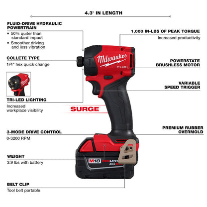 Milwaukee 2761-20 M18 FUEL SURGE Cordless Brushless 1/4in Hex Hydraulic Driver (Tool Only)