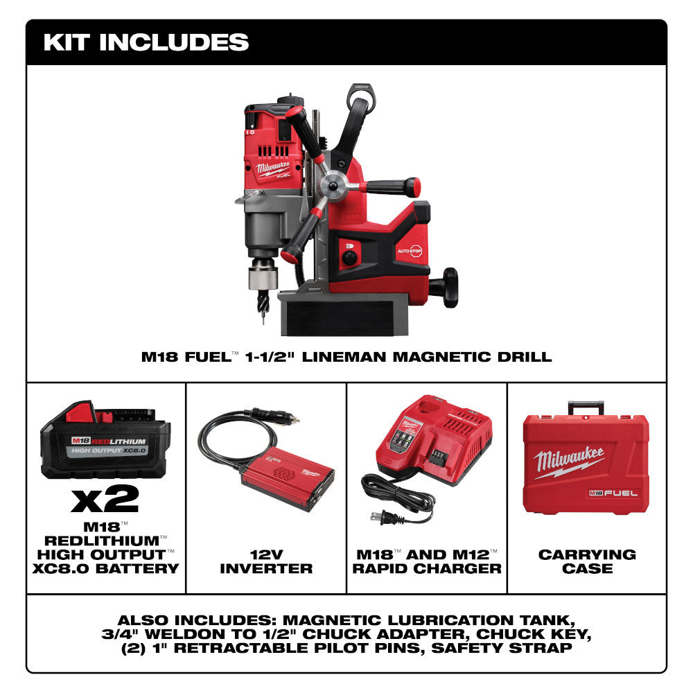 Milwaukee 2788-22HD M18 FUEL Cordless Brushless 1-1/2 Inch Lineman Magnetic Drill Kit