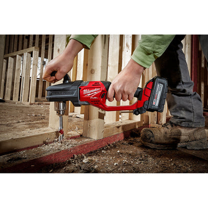 Milwaukee 2807-20 M18 FUEL HOLE HAWG 1/2 Inch  Right Angle Drill drilling into wood (battery sold separately)