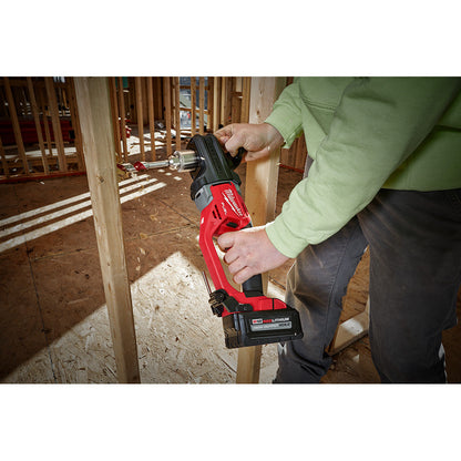 Milwaukee 2807-20 M18 FUEL HOLE HAWG 1/2 Inch  Right Angle Drill drilling into wood (battery sold separately)
