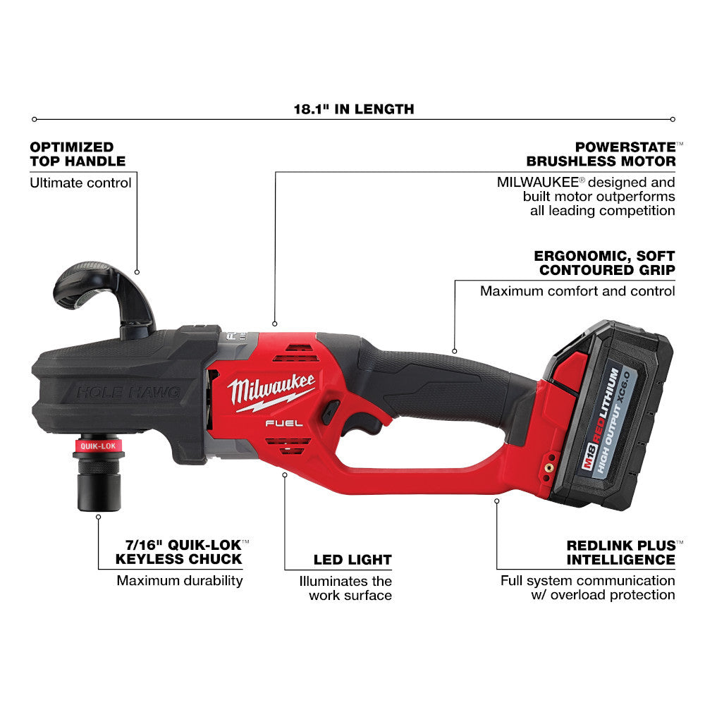 Milwaukee 2808-20 M18 FUEL HOLE HAWG Right Angle Drill with QUIK-LOK (Tool Only)