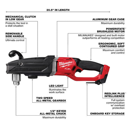 Milwaukee 2809-20 M18 FUEL SUPER HAWG 1/2-Inch Right Angle Drill (Tool Only)