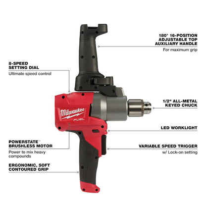 Milwaukee 2810-20 M18 FUEL Mud Mixer with 180° Handle (Tool Only)