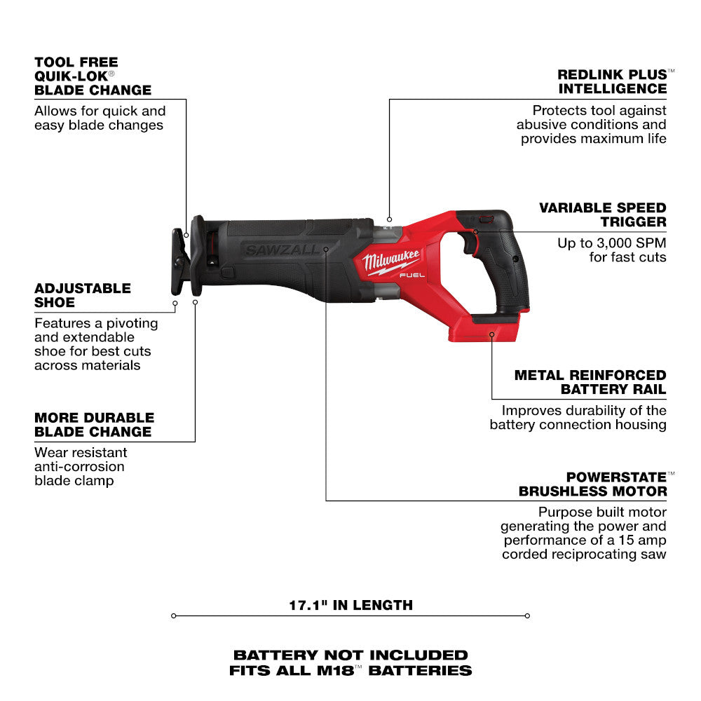Milwaukee 2821-20 M18 FUEL SAWZALL Reciprocating Saw (Tool Only)