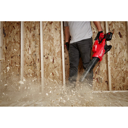 Milwaukee 2824-20 M18 FUEL Cordless Brushless Dual Battery Blower clearing debris (Tool Only)