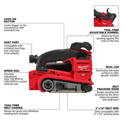 Milwaukee 2832-20 M18 FUEL 3-inch x 18-inch Belt Sander (Tool Only)