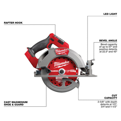Milwaukee 2834-20 M18 FUEL Cordless Brushless 7-1/4 Inch Circular Saw (Tool Only)