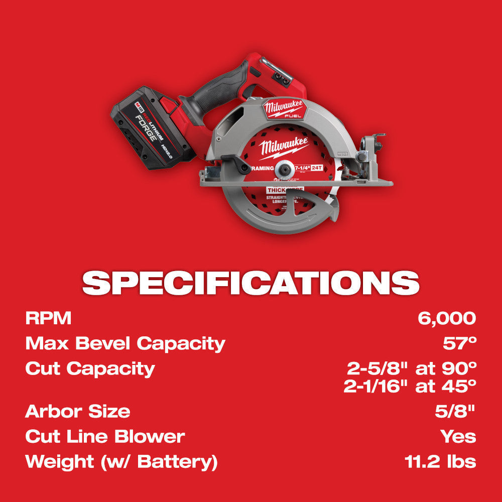 Milwaukee 2834-21HD M18 FUEL Cordless Brushless 7-1/4 Inch Circular Saw Kit