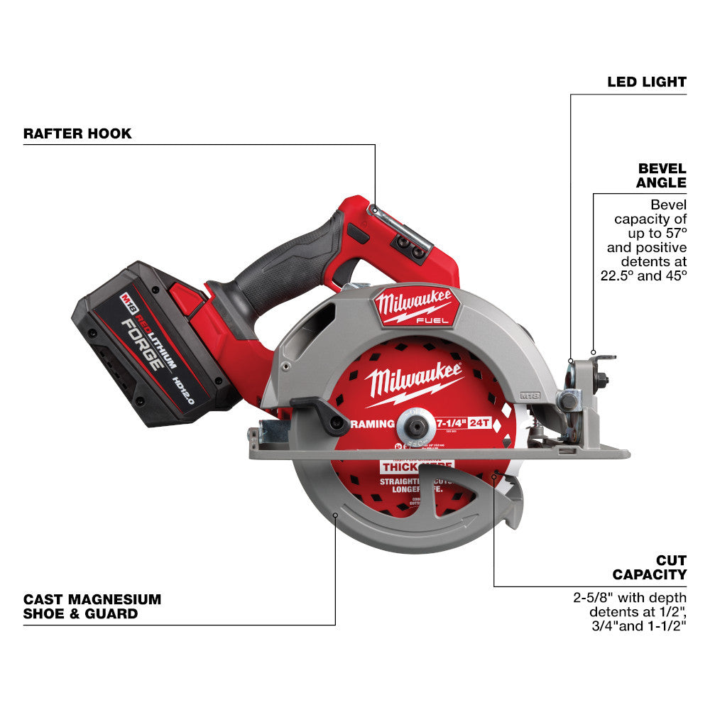 Milwaukee 2834-21HD M18 FUEL Cordless Brushless 7-1/4 Inch Circular Saw Kit