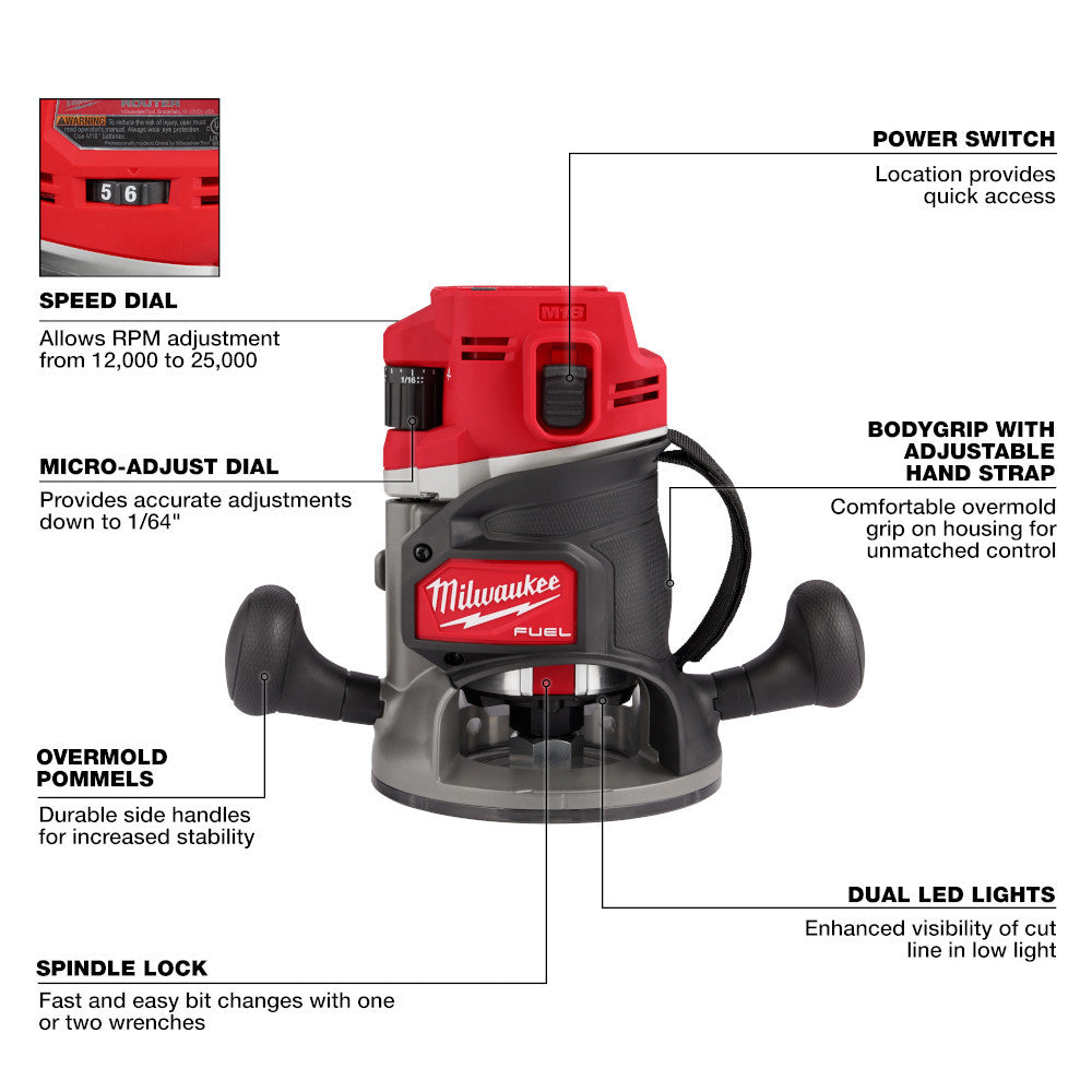 Milwaukee 2838-20 M18 FUEL 18V 1/2 inch Cordless Brushless Router (Tool Only)