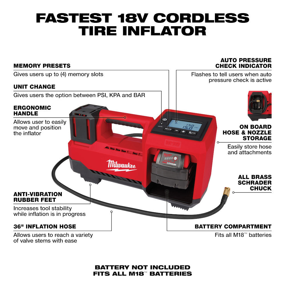Milwaukee 2848-20 M18 Cordless Inflator (Tool Only)