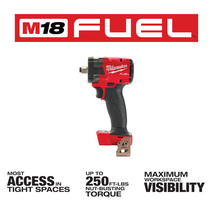 Milwaukee 2855-20 M18 FUEL 1/2 inch Compact Impact Wrench with Friction Ring (Tool Only)