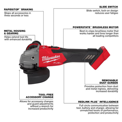 Milwaukee 2881-20 M18 FUEL 4-1/2 inch / 5 inch Angle Grinder with Slide Switch (Tool Only)