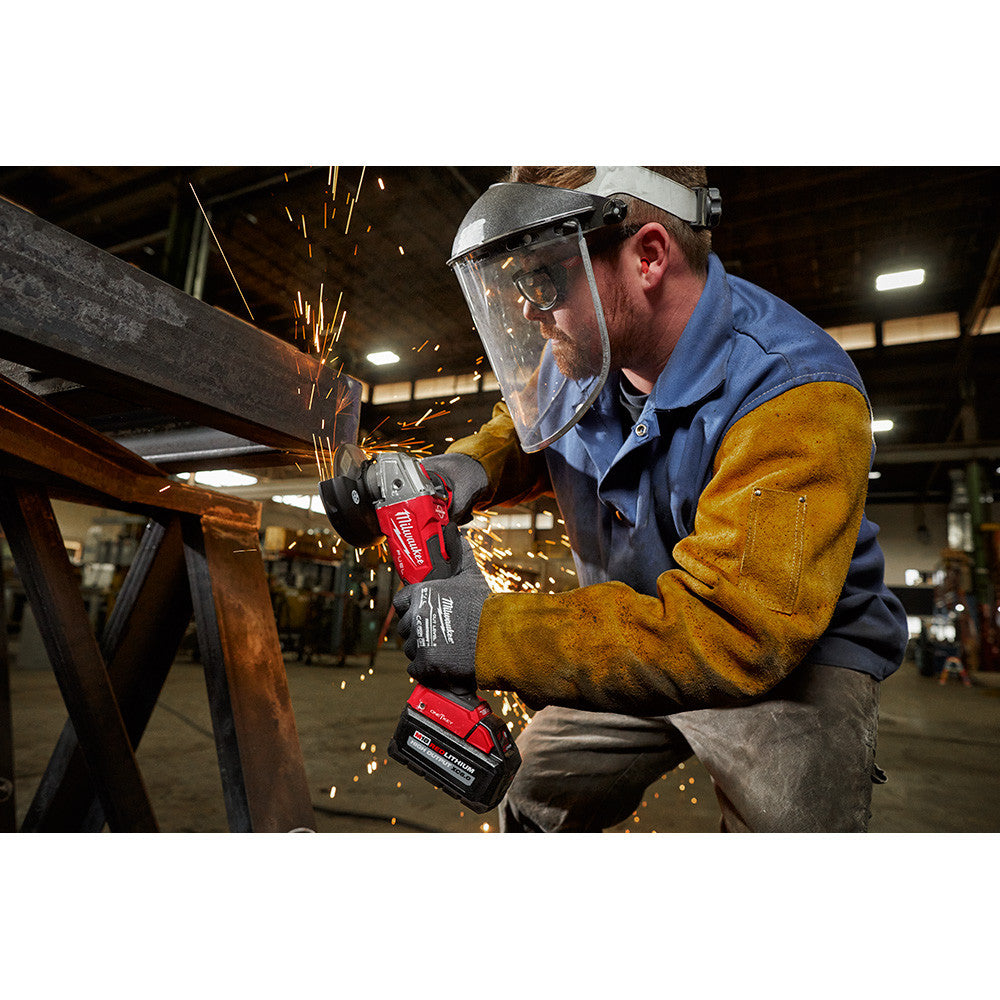 Milwaukee 2883-20 M18 FUEL 4-1/2 inch / 5 inch Braking Angle Grinder with Slide Switch cutting metal (battery sold separately)