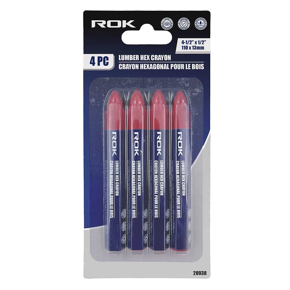 ROK Red 4-1/2in Hex Crayons - 4pk