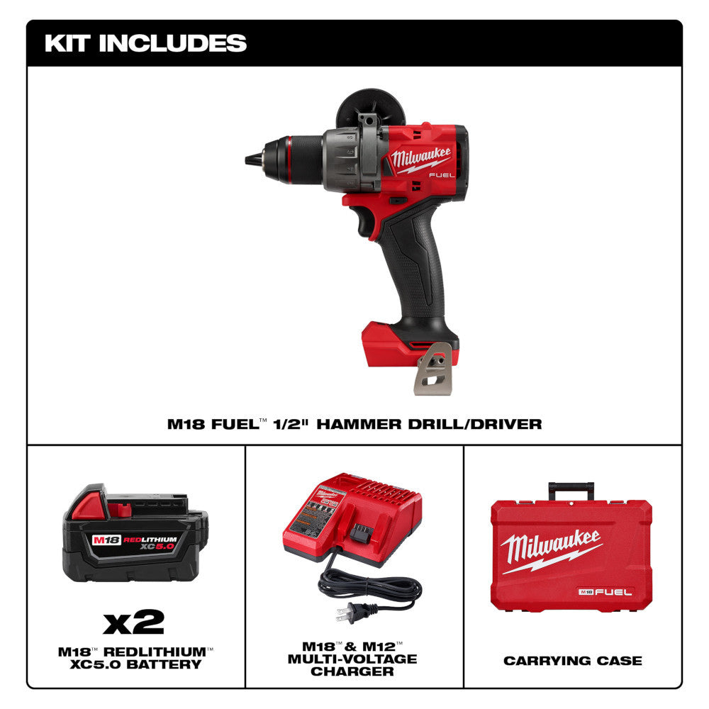 Milwaukee 2904-22 M18 FUEL Cordless Brushless 1/2 Inch Hammer Drill/Driver Kit