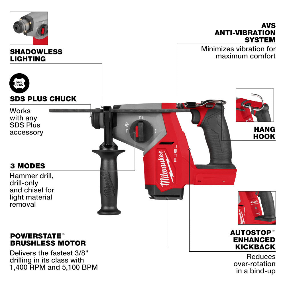 Milwaukee 2908-20 M18 FUEL Cordless Brushless 5/8 inch SDS Plus Rotary Hammer (Tool Only)