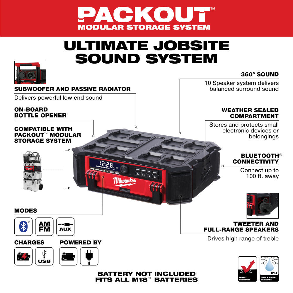 Milwaukee 2950-20 M18 PACKOUT Radio + Charger (Tool Only)