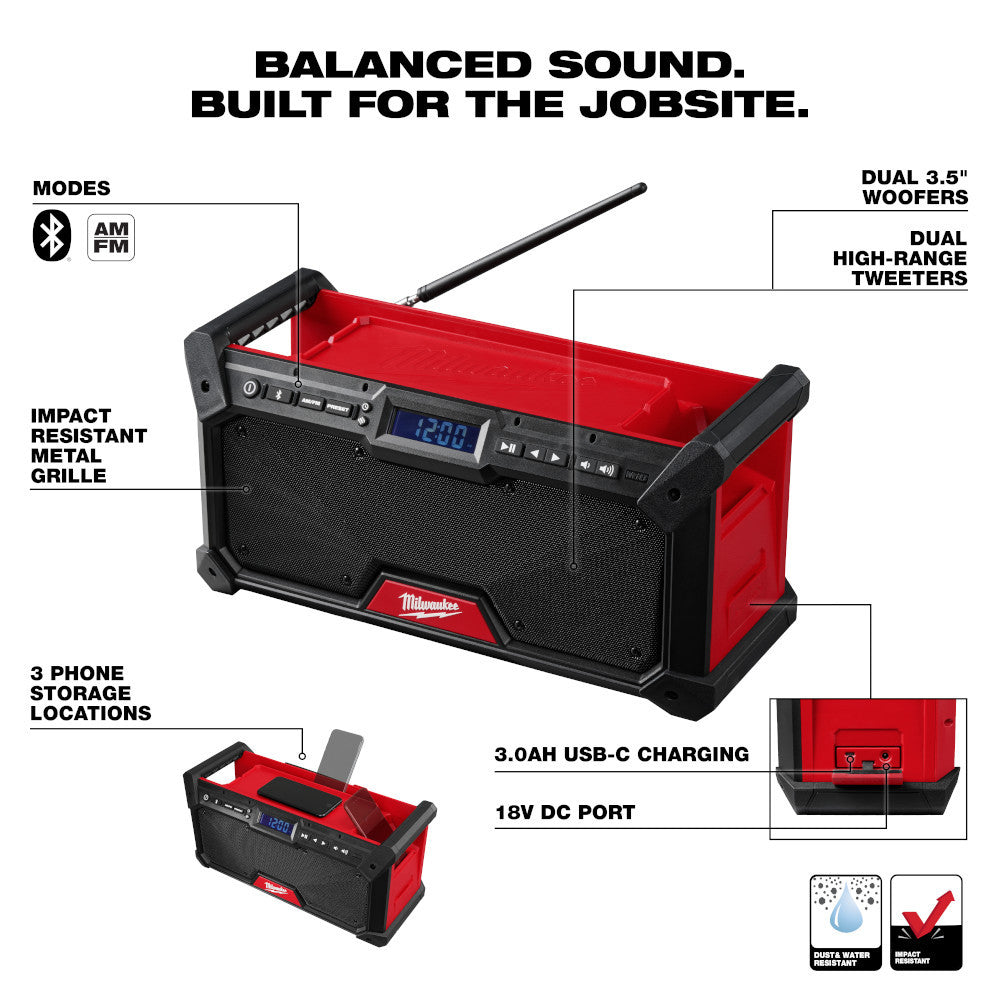 Milwaukee 2952-20 M18 Cordless Bluetooth Jobsite Radio (Tool Only)