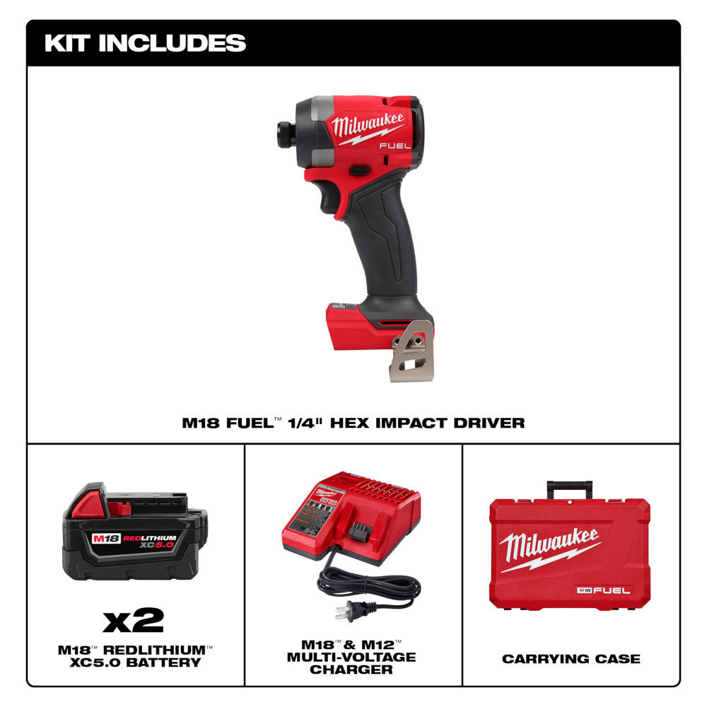 Milwaukee 2953-22 M18 FUEL Cordless Brushless 1/4 Inch Hex Impact Driver Kit