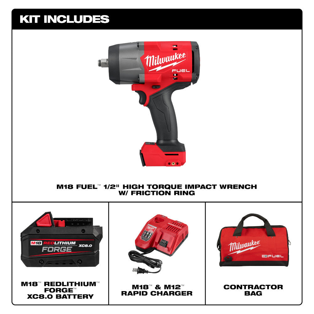 Milwaukee 2967-21F M18 FUEL Cordless Brushless 1/2 Inch High-Torque Impact Wrench with Friction Ring Kit