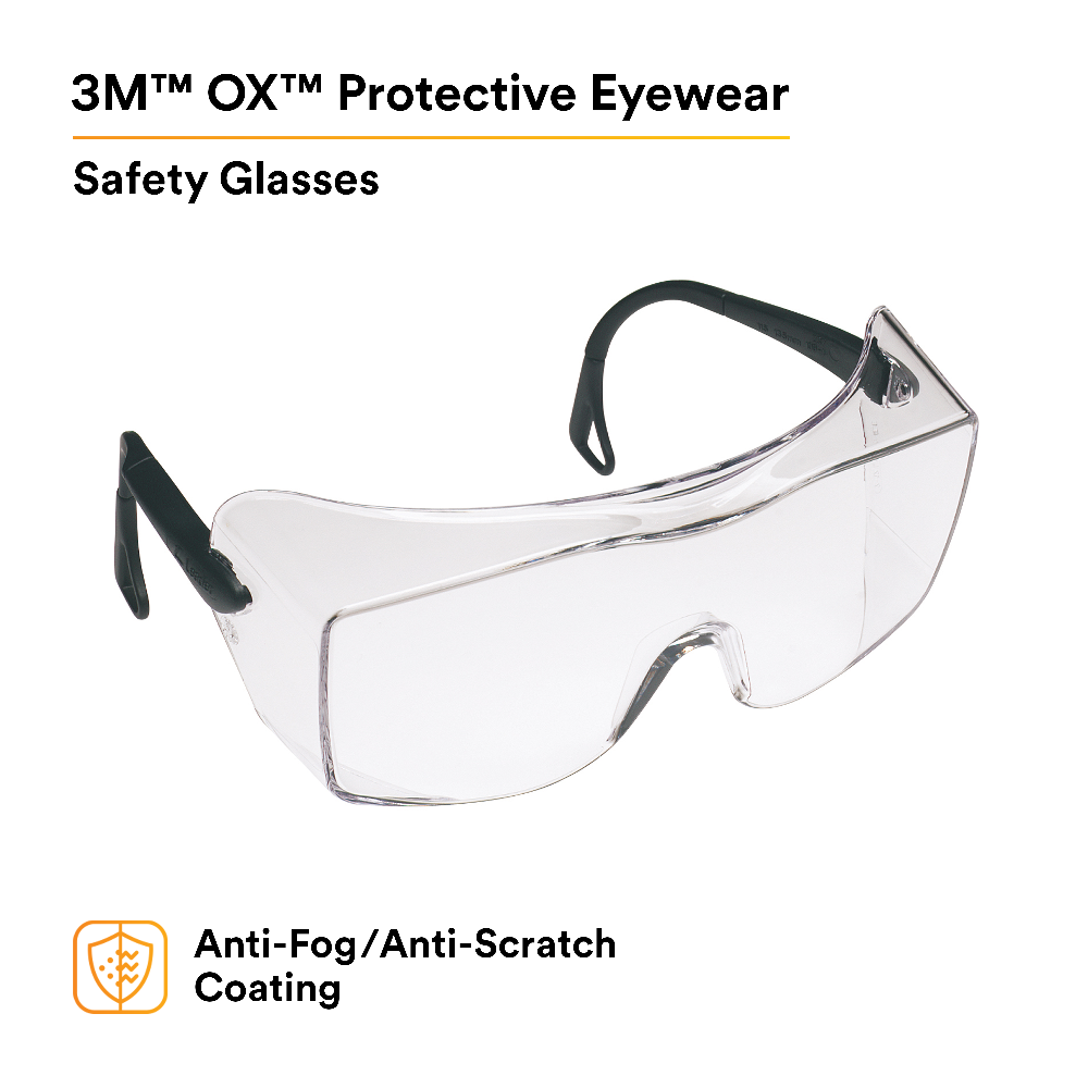 3M Ox Safety Eyewear 12166 Clear Lens Black Frame Secure Grip