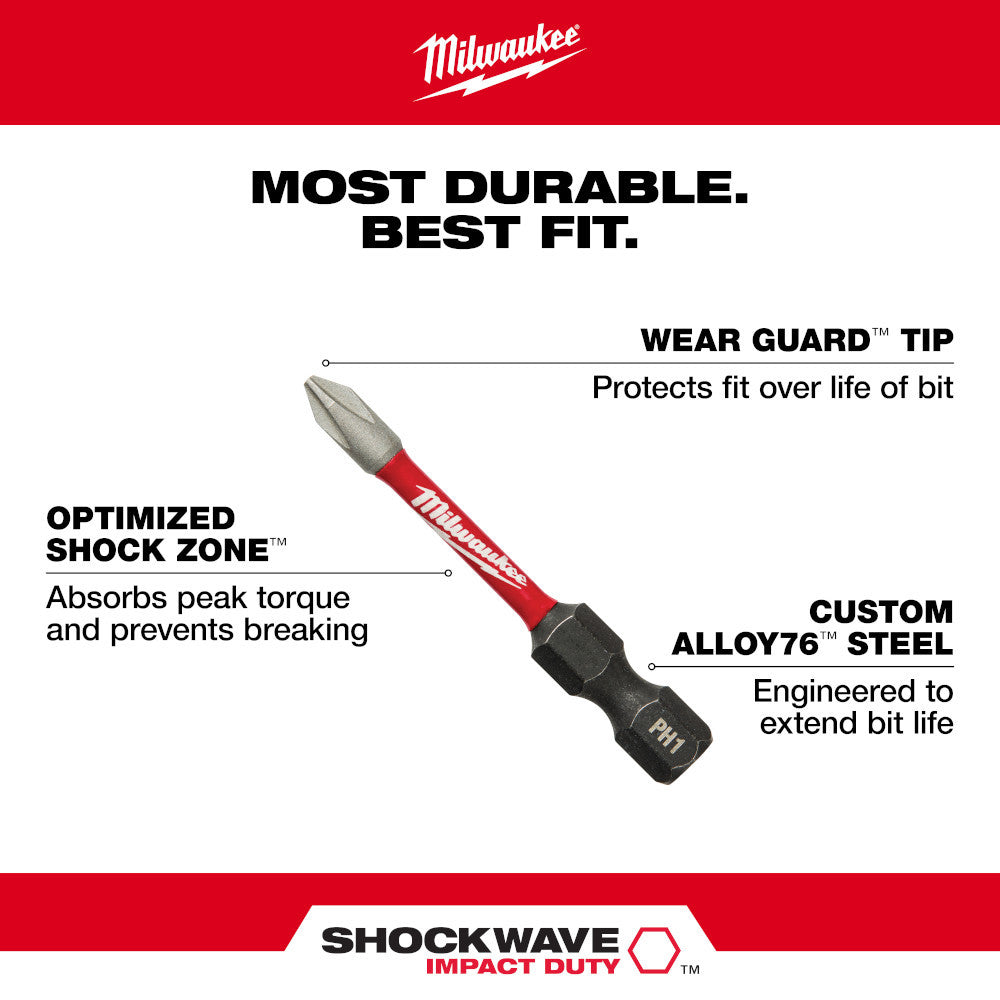 Milwaukee 48-32-4463 SHOCKWAVE Impact Duty 2 inch x #3 Phillips Power Bit