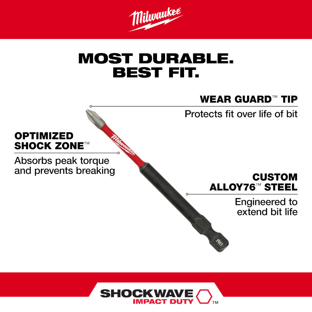 Milwaukee 48-32-4572 SHOCKWAVE Impact Duty 3-1/2 inch x #2 Square Power Bit