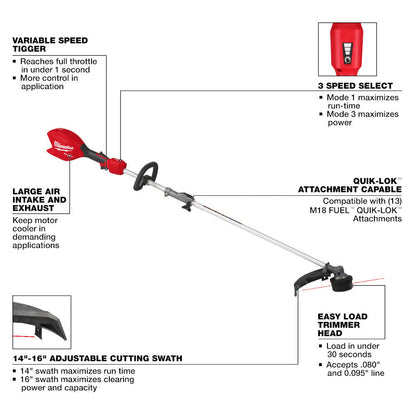 Milwaukee 3016-20ST M18 FUEL Gen II Cordless Brushless String Trimmer with QUIK-LOK Attachment Capability (Tool Only)