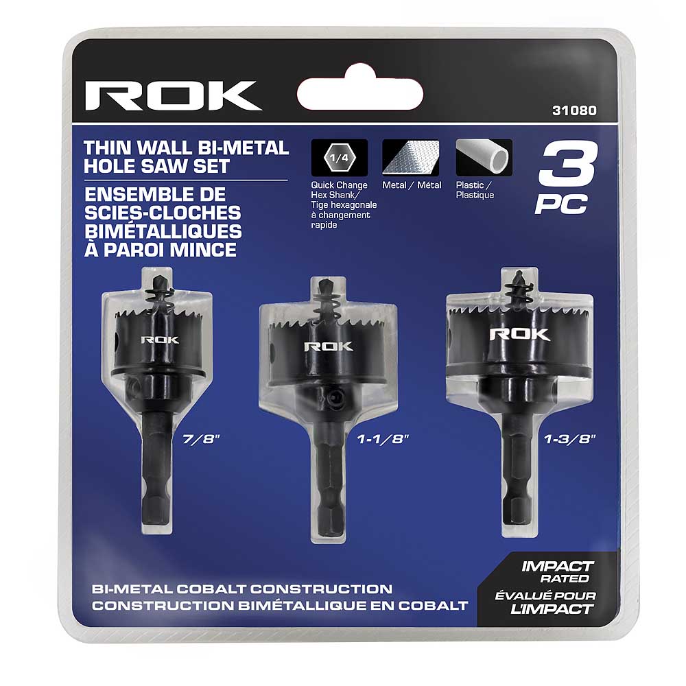 ROK 3pc Thin Wall Bi-Metal Hole Saw Set