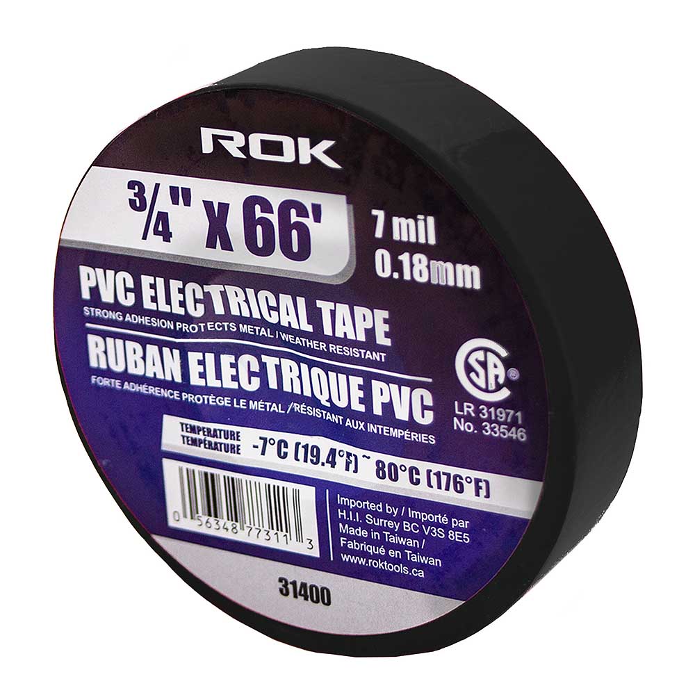 ROK 3/4in x 66' 7 Mil PVC Black Electrical Tape