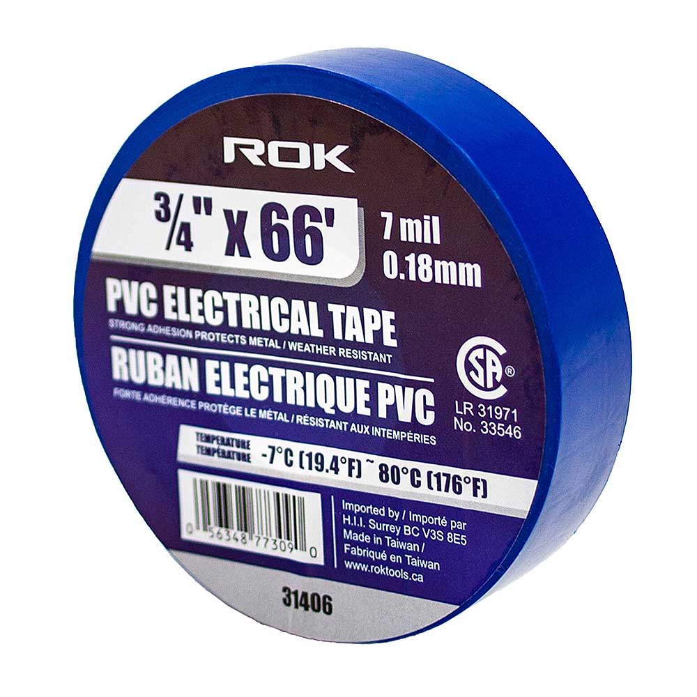 ROK 3/4in x 66' 7 Mil PVC Blue Electrical Tape