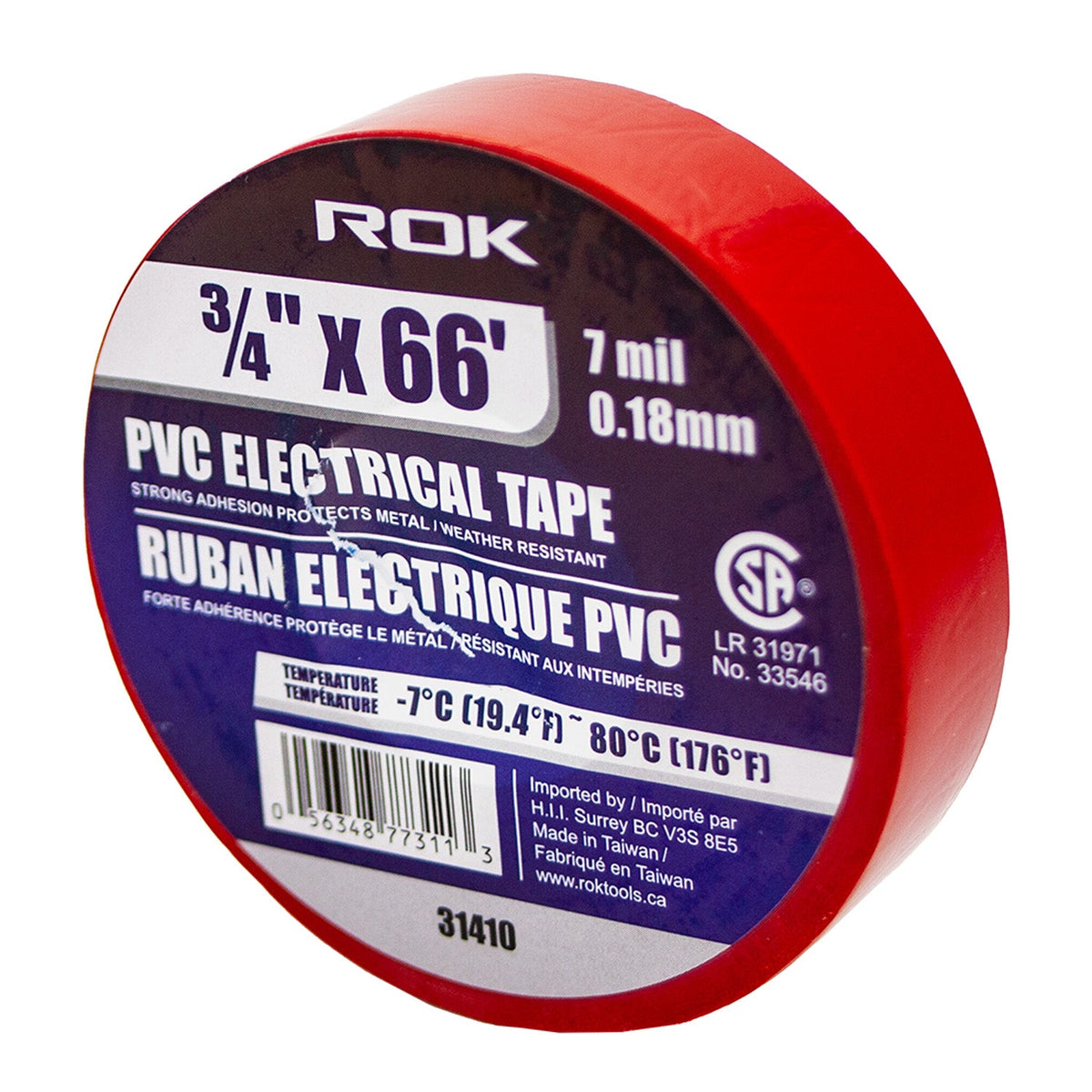 ROK 3/4in x 66' 7 Mil PVC Red Electrical Tape