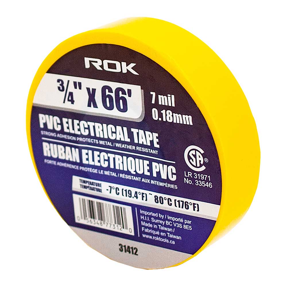 ROK 3/4in x 66' 7 Mil PVC Yellow Electrical Tape