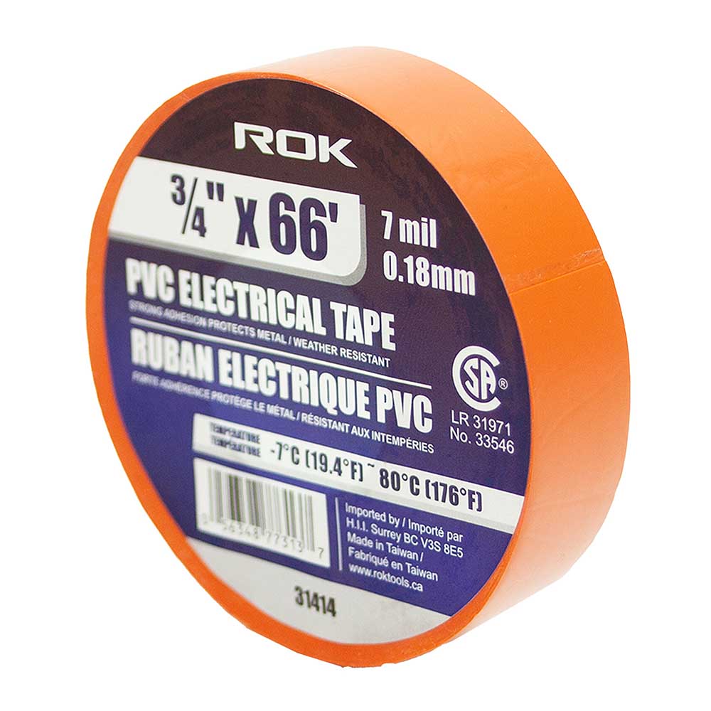 ROK 3/4in x 66' 7 Mil PVC Orange Electrical Tape