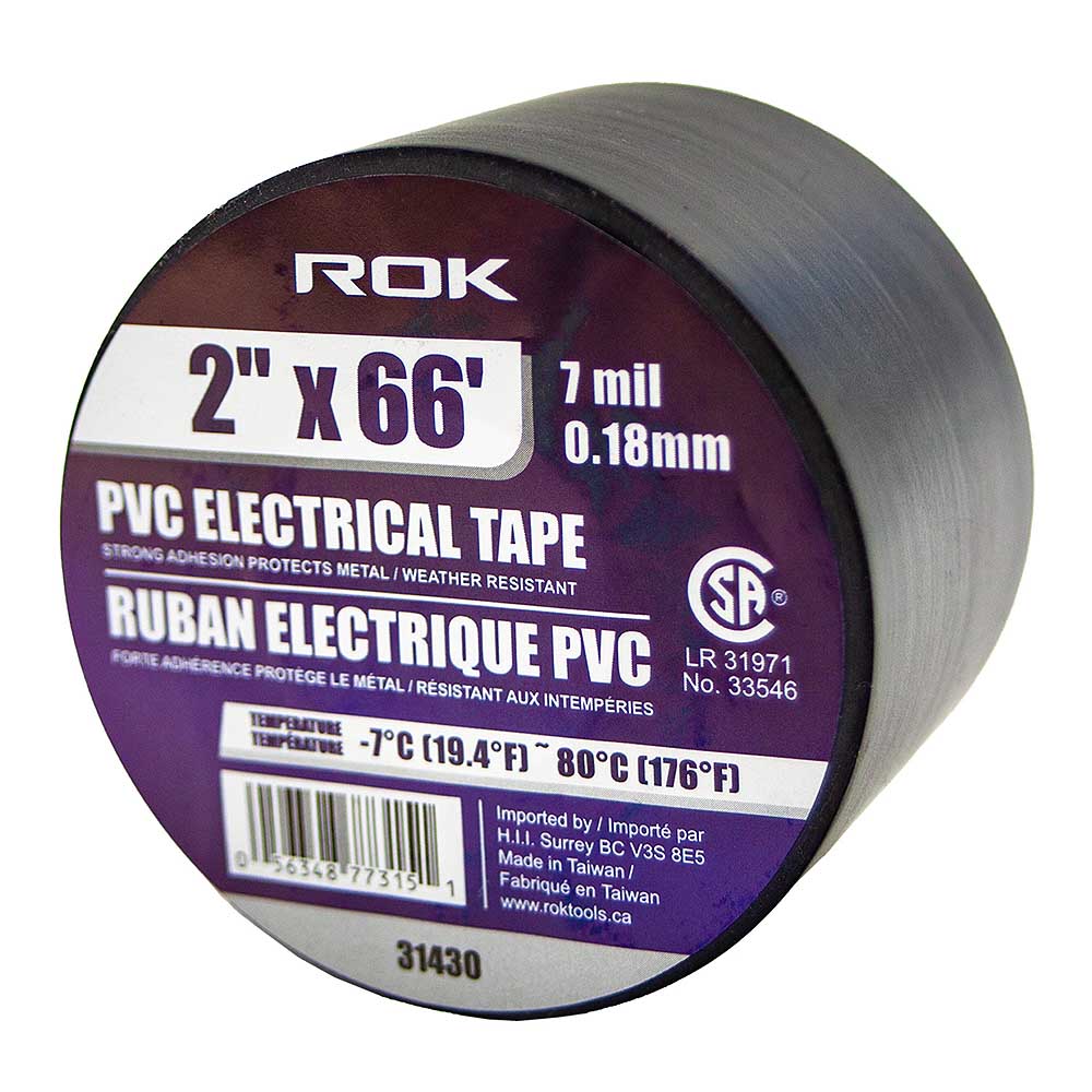ROK 2in x 66' 7 Mil PVC Black Electrical Tape