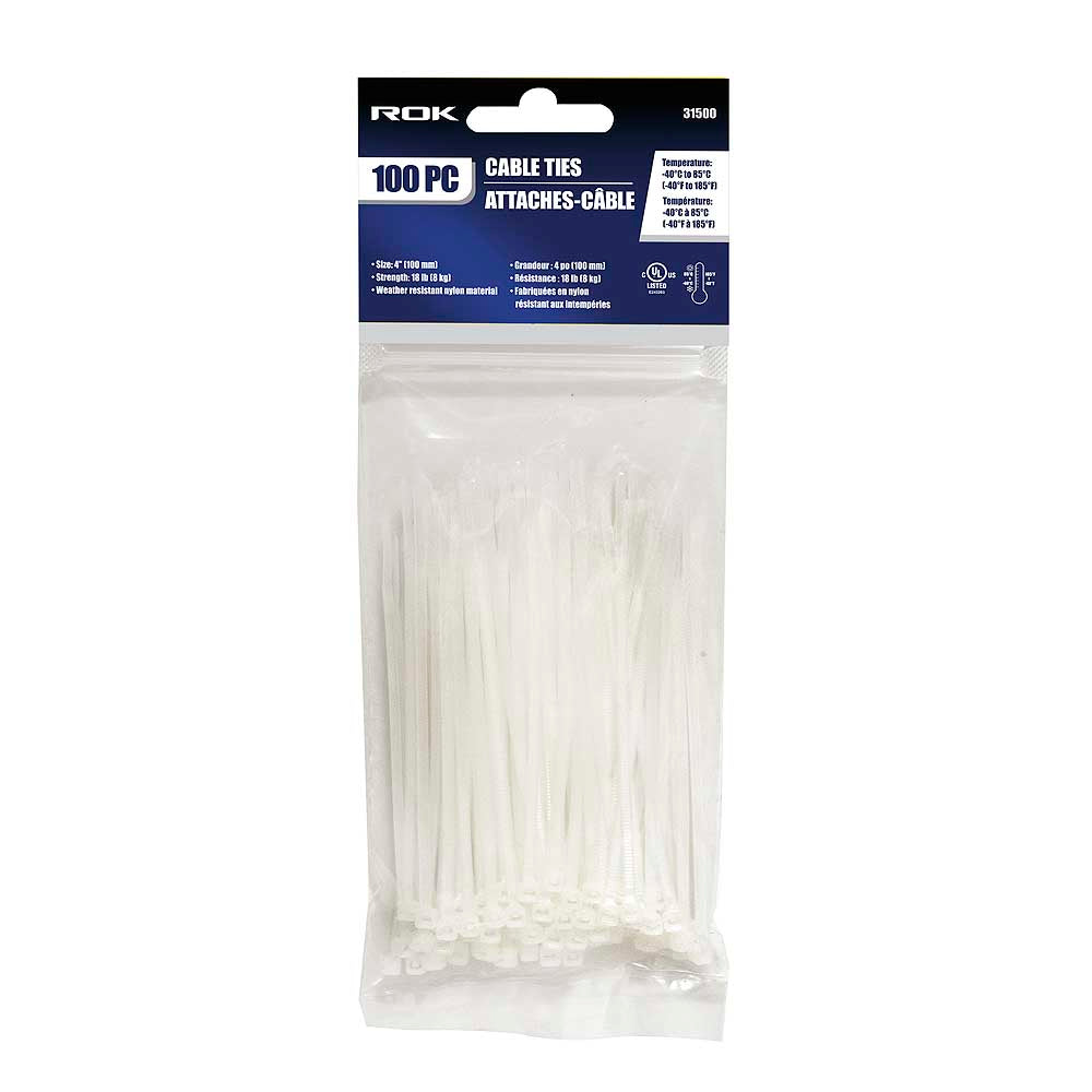 ROK 4in Clear Cable Ties - 100pk