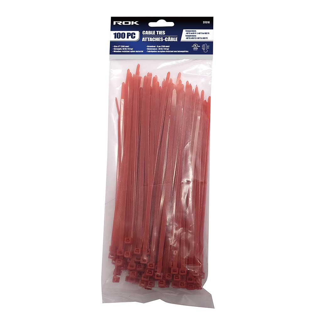 ROK 8in Red Cable Ties - 100pk