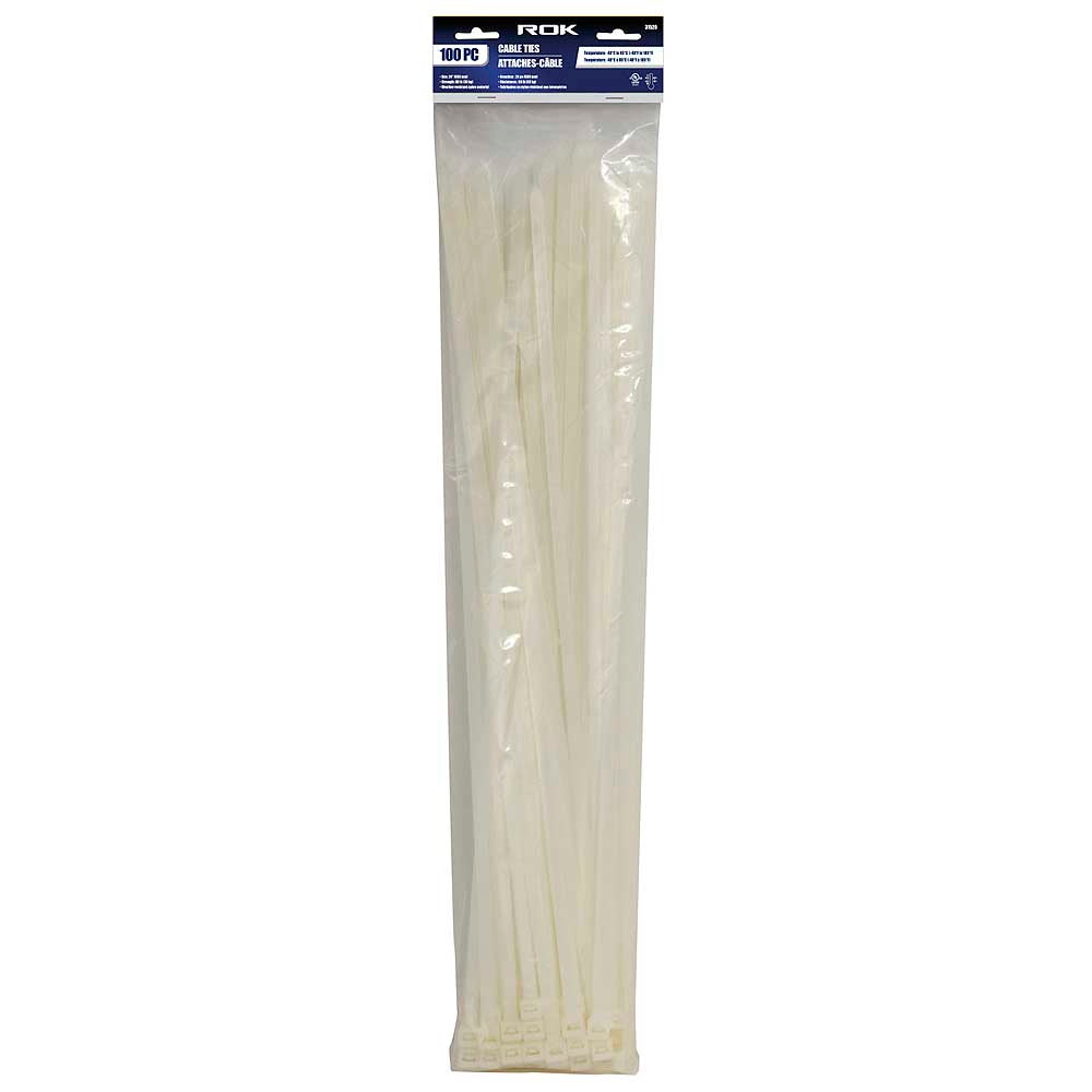 ROK 24in Clear Cable Ties - 100pk