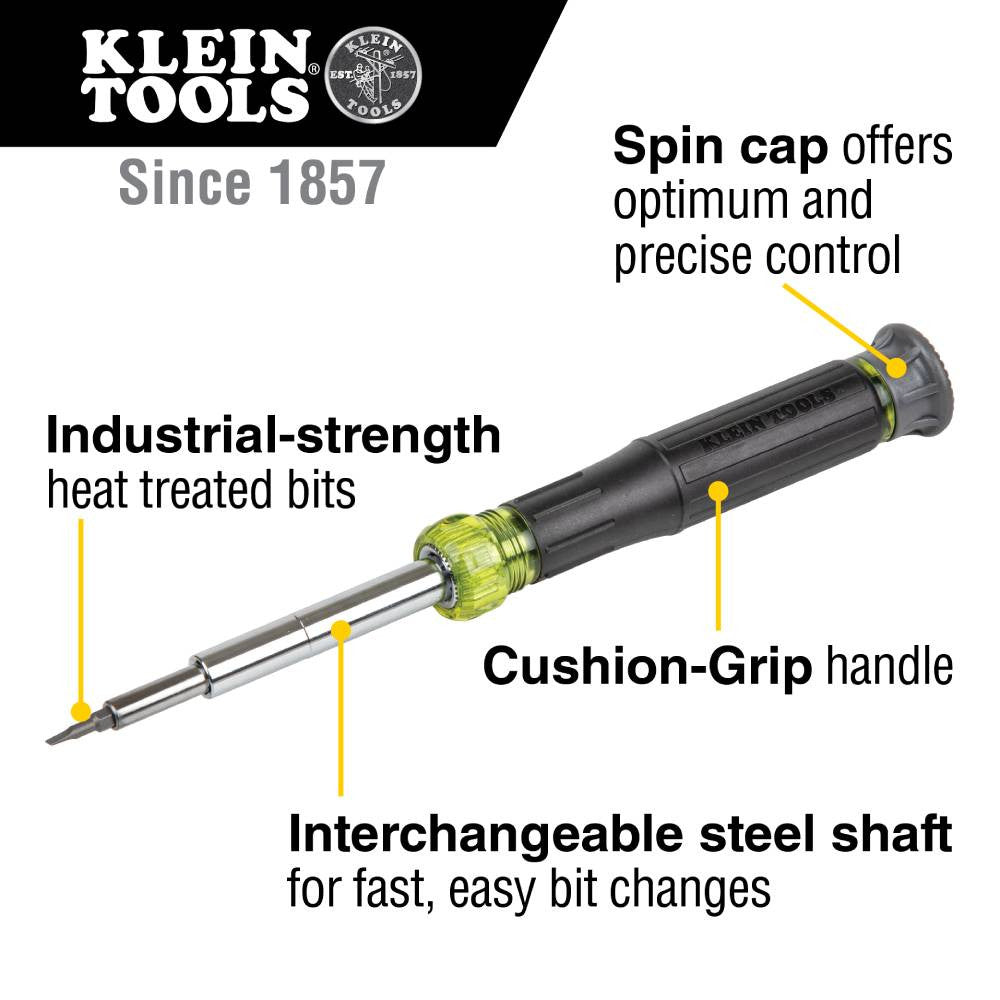 Klein Tools 32314 14-In-1 Multi-Bit Precision Screwdriver / Nut Driver showing features of the screwdriver