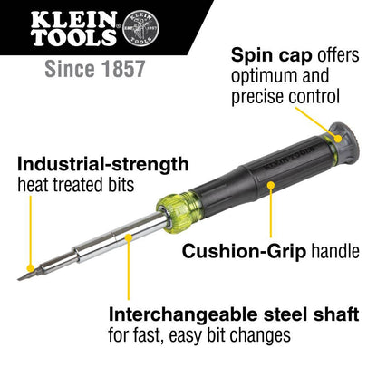 Klein Tools 32314 14-In-1 Multi-Bit Precision Screwdriver / Nut Driver showing features of the screwdriver