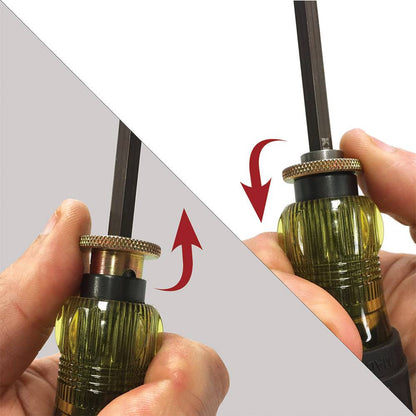 Klein Tools 32708 Adjustable Screwdriver, #1 and #2 Square showing locking system