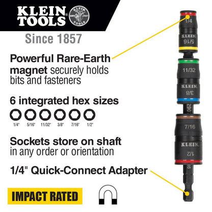 Klein Tools 32907 7-in-1 Impact Flip Socket Set showing features and inclusions of the set