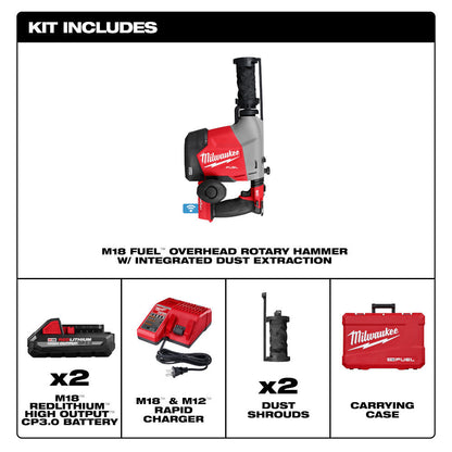 Milwaukee 3311-22 M18 FUEL Cordless Brushless Overhead 5/8 Inch SDS Plus Rotary Hammer with Integrated Dust Extraction Kit